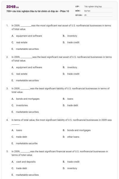 700+ câu trắc nghiệm Đầu tư tài chính có đáp án - Phần 10