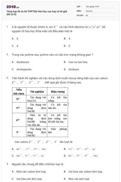 Tổng hợp đề ôn thi THPTQG Hóa Học cực hay có lời giải (Đề số 8)