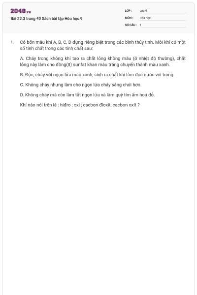 Bài 32.3 trang 40 Sách bài tập Hóa học 9