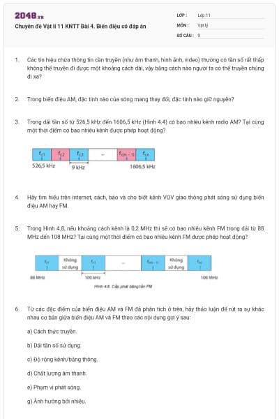 Chuyên đề Vật lí 11 KNTT Bài 4. Biến điệu có đáp án