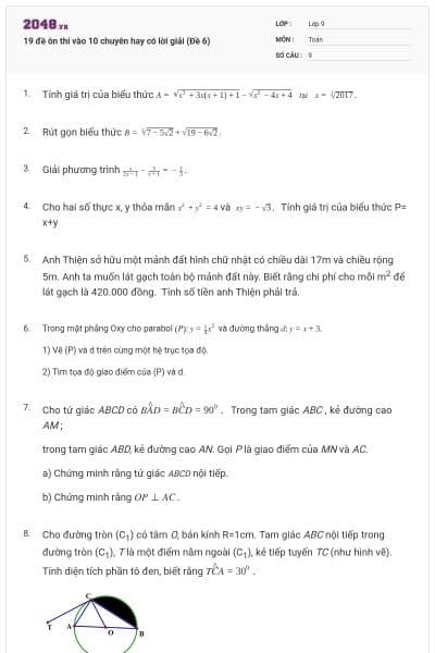 19 đề ôn thi vào 10 chuyên hay có lời giải (Đề 6)