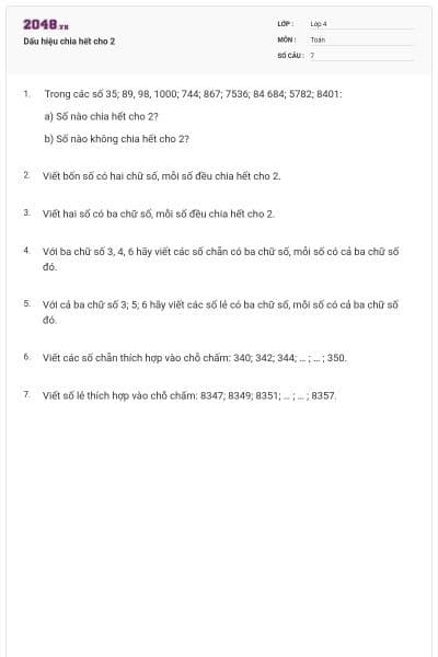 Dấu hiệu chia hết cho 2