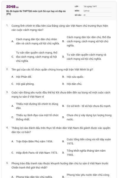 Bộ đề luyện thi THPTQG môn Lịch Sử cực hay có đáp án (P9)