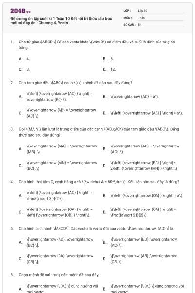 Đề cương ôn tập cuối kì 1 Toán 10 Kết nối tri thức cấu trúc mới có đáp án - Chương 4. Vectơ