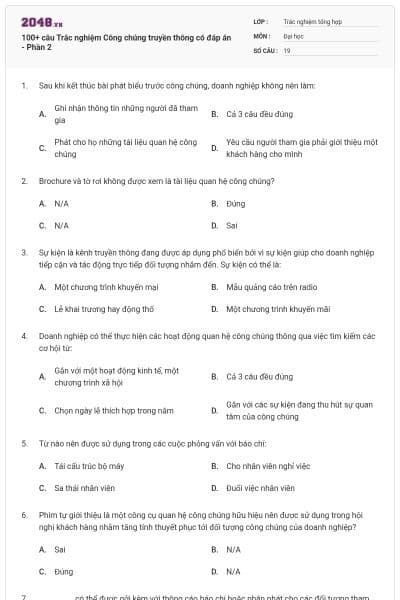 100+ câu Trắc nghiệm Công chúng truyền thông có đáp án - Phần 2