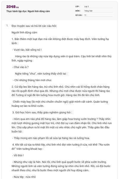 Thực hành tập đọc: Người lính dũng cảm