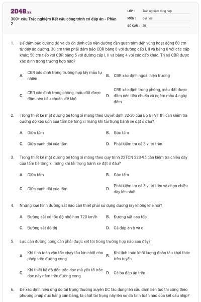 300+ câu Trắc nghiệm Kết cấu công trình có đáp án - Phần 2