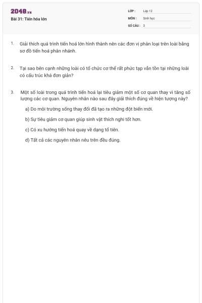 Bài 31: Tiến hóa lớn