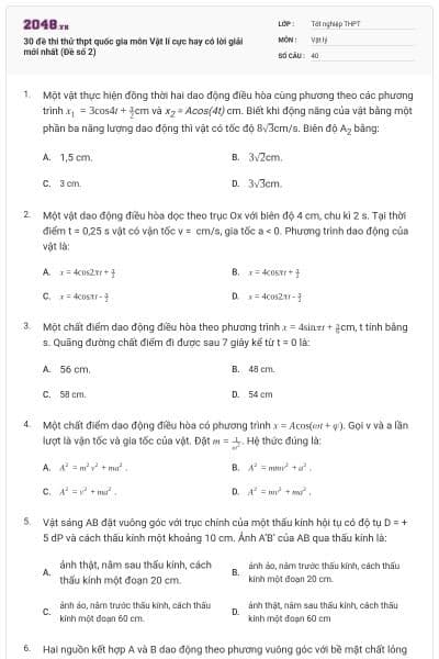 30 đề thi thử thpt quốc gia môn Vật lí cực hay có lời giải mới nhất (Đề số 2)