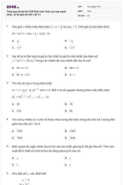 Tổng hợp đề thi thử THPTQG môn Toán cực hay tuyển chọn, có lời giải chi tiết ( đề 4 )