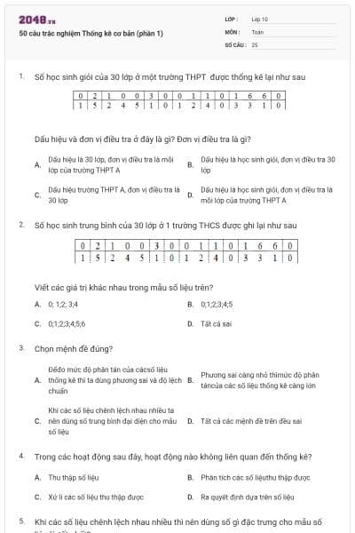 50 câu trắc nghiệm Thống kê cơ bản (phần 1)