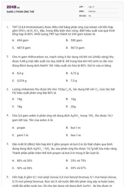 DẠNG 2 PHẢN ỨNG THẾ