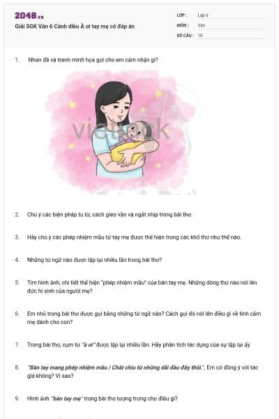 Giải SGK Văn 6 Cánh diều À ơi tay mẹ có đáp án