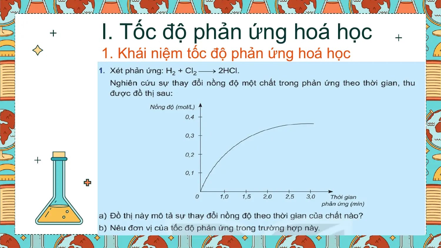 I. Tốc độ phản ứng hoá học
1. Khái niệm tốc độ phản ứng hoá học