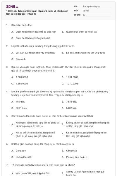1000+ câu Trắc nghiệm Ngân hàng nhà nước và chính sách tiền tệ (có đáp án) - Phần 48