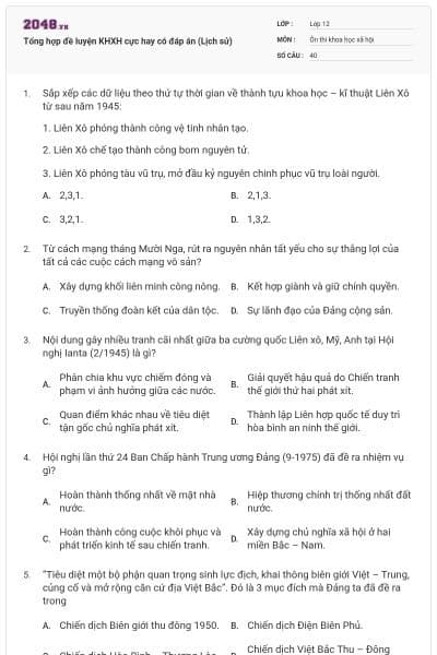 Tổng hợp đề luyện KHXH cực hay có đáp án (Lịch sử)