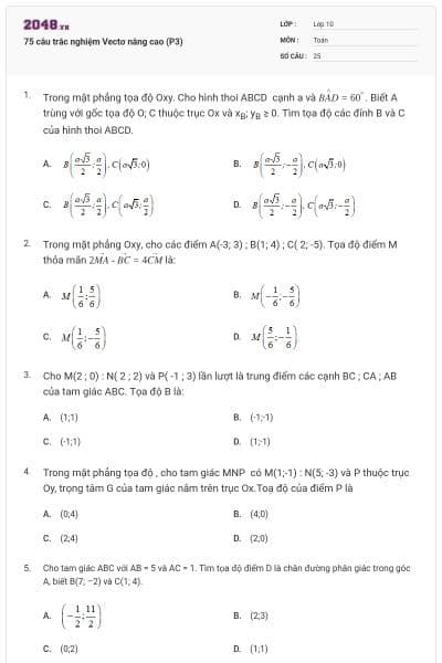 75 câu trắc nghiệm Vectơ nâng cao (P3)
