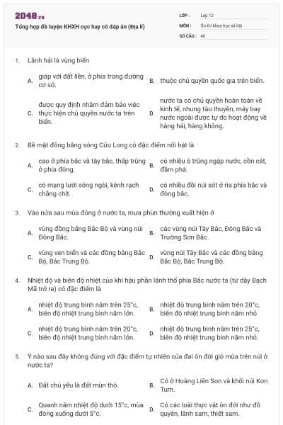Tổng hợp đề luyện KHXH cực hay có đáp án (Địa lí)