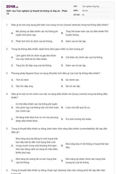 300+ câu Trắc nghiệm Lý thuyết hệ thống có đáp án - Phần 10