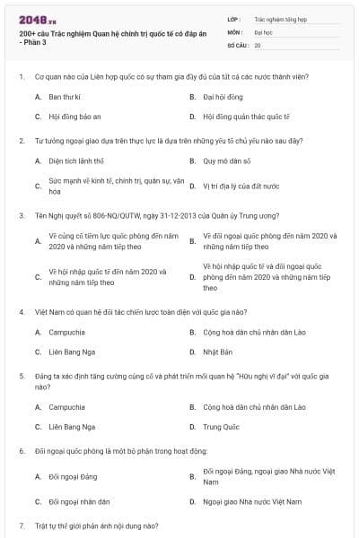 200+ câu Trắc nghiệm Quan hệ chính trị quốc tế có đáp án - Phần 3
