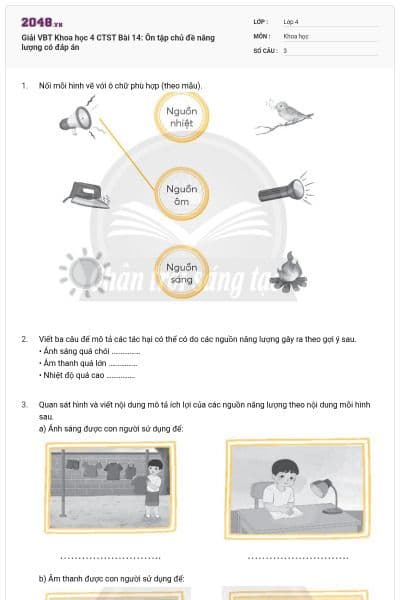 Giải VBT Khoa học 4 CTST Bài 14: Ôn tập chủ đề năng lượng có đáp án