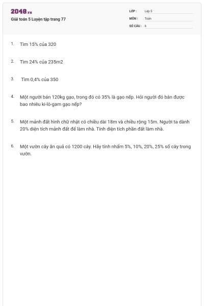Giải toán 5 Luyện tập trang 77