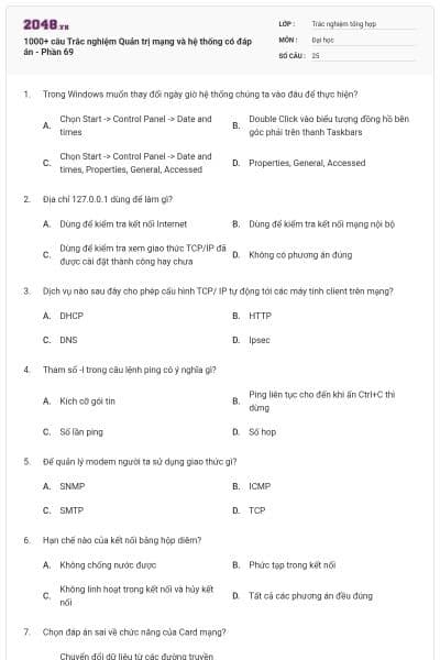 1000+ câu Trắc nghiệm Quản trị mạng và hệ thống có đáp án - Phần 69
