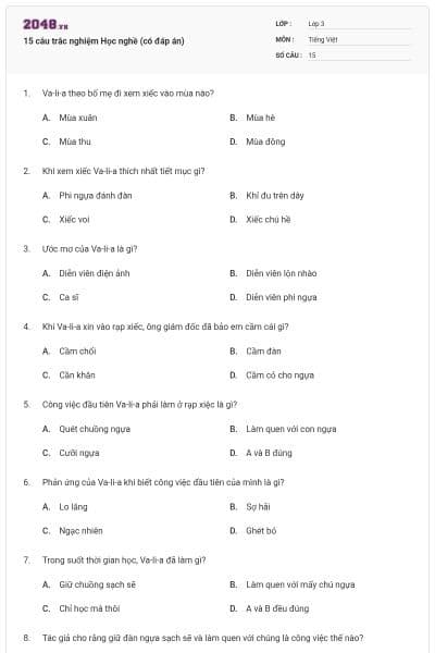 15 câu trắc nghiệm Học nghề (có đáp án)