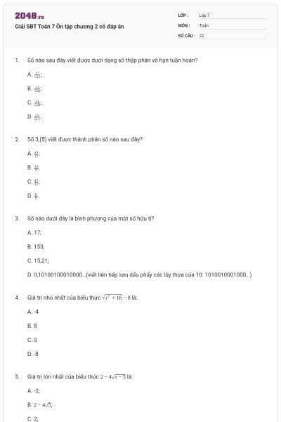 Giải SBT Toán 7 Ôn  tập chương 2 có đáp án