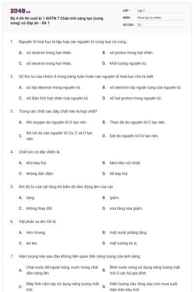 Bộ 4 đề thi cuối kì 1 KHTN 7 Chân trời sáng tạo (song song) có đáp án - Đề 1