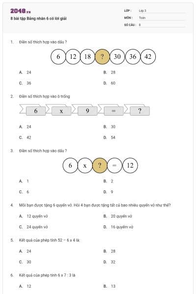 8 bài tập Bảng nhân 6 có lời giải
