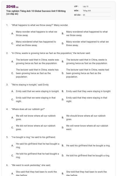 Trắc nghiệm Tiếng Anh 10 Global Success Unit 9 Writing (có đáp án)