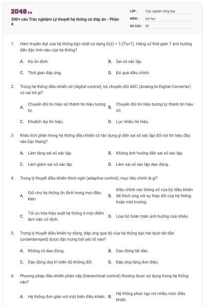 300+ câu Trắc nghiệm Lý thuyết hệ thống có đáp án - Phần 4