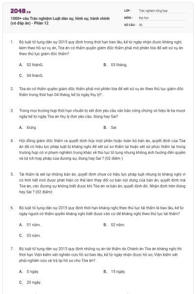 1000+ câu Trắc nghiệm Luật dân sự, hình sự, hành chính (có đáp án) - Phần 12