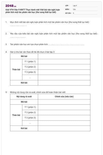 Giải VTH Văn 9 KNTT Thực hành viết Viết bài văn nghị luận phân tích một tác phẩm văn học (thơ song thất lục bát)