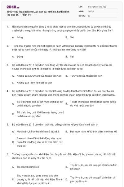 1000+ câu Trắc nghiệm Luật dân sự, hình sự, hành chính (có đáp án) - Phần 14