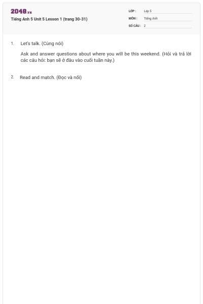 Tiếng Anh 5 Unit 5 Lesson 1 (trang 30-31)