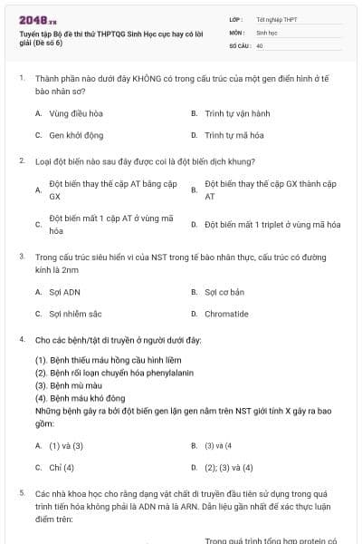 Tuyển tập Bộ đề thi thử THPTQG Sinh Học cực hay có lời giải (Đề số 6)