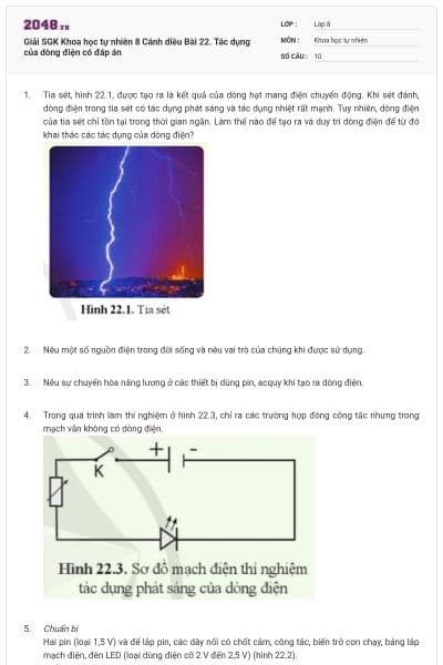 Giải SGK Khoa học tự nhiên 8 Cánh diều Bài 22. Tác dụng của dòng điện có đáp án