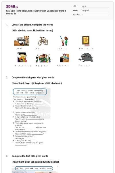 Giải SBT Tiếng anh 6 CTST Starter unit Vocabulary trang 8 có đáp án