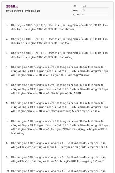 Ôn tập chương 1 - Phần Hình học