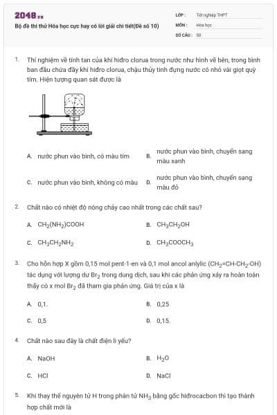 Bộ đề thi thử Hóa học cực hay có lời giải chi tiết(Đề số 10)