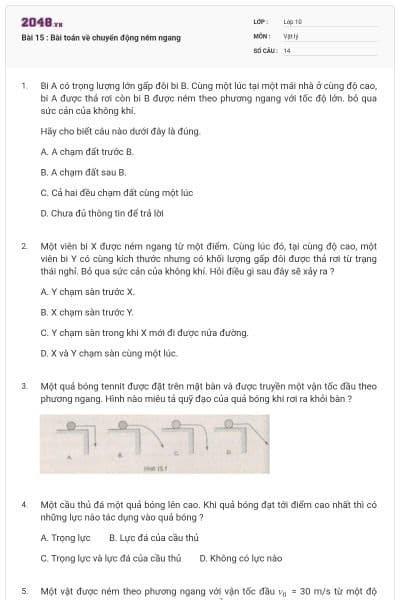 Bài 15 : Bài toán về chuyển động ném ngang