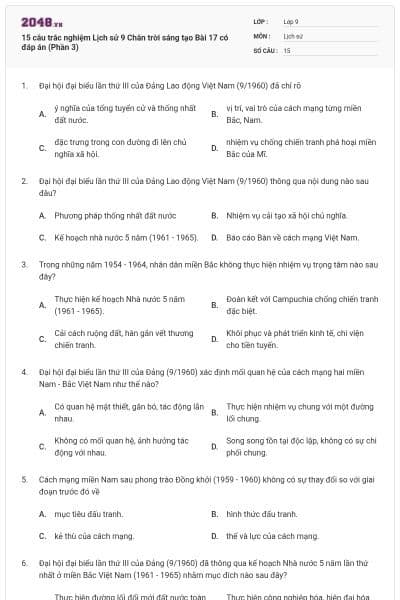 15 câu trắc nghiệm Lịch sử 9 Chân trời sáng tạo Bài 17 có đáp án (Phần 3)