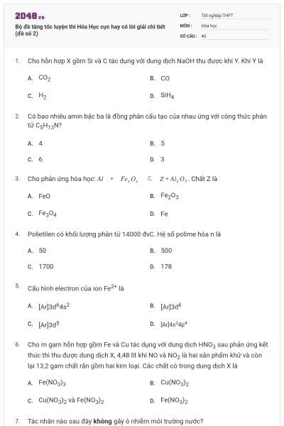 Bộ đề tăng tốc luyện thi Hóa Học cực hay có lời giải chi tiết (đề số 2)