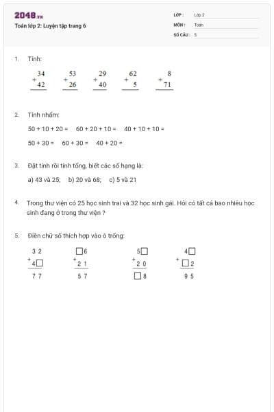 Toán lớp 2: Luyện tập trang 6