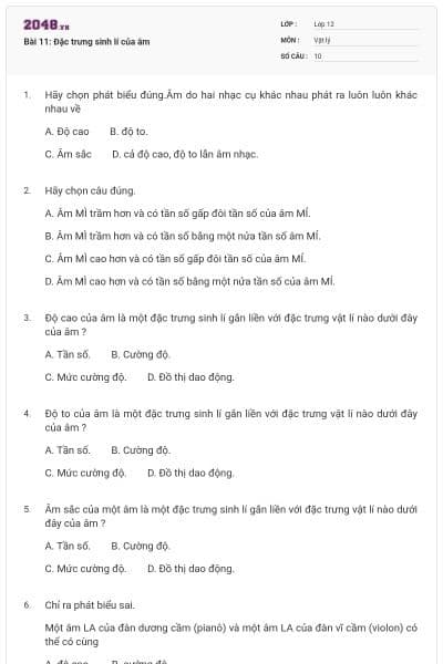 Bài 11: Đặc trưng sinh lí của âm