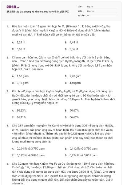282 Bài tập Đại cương về kim loại cực hay có lời giải (P7)