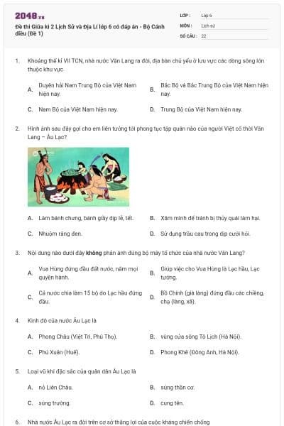 Đề thi Giữa kì 2 Lịch Sử và Địa Lí lớp 6 có đáp án - Bộ Cánh diều (Đề 1)