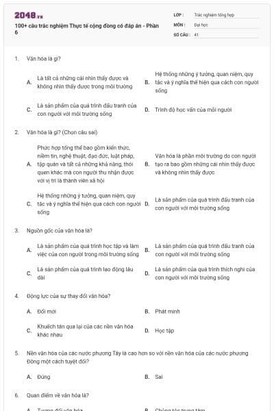 100+ câu trắc nghiệm Thực tế cộng đồng có đáp án - Phần 6